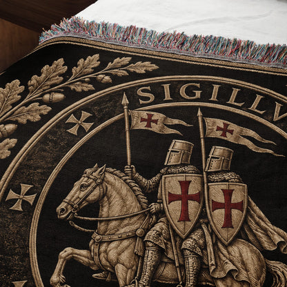 CalmNestStyle Sigillum Militum Xpisti Templar Seal in Gold jacquard woven blanket