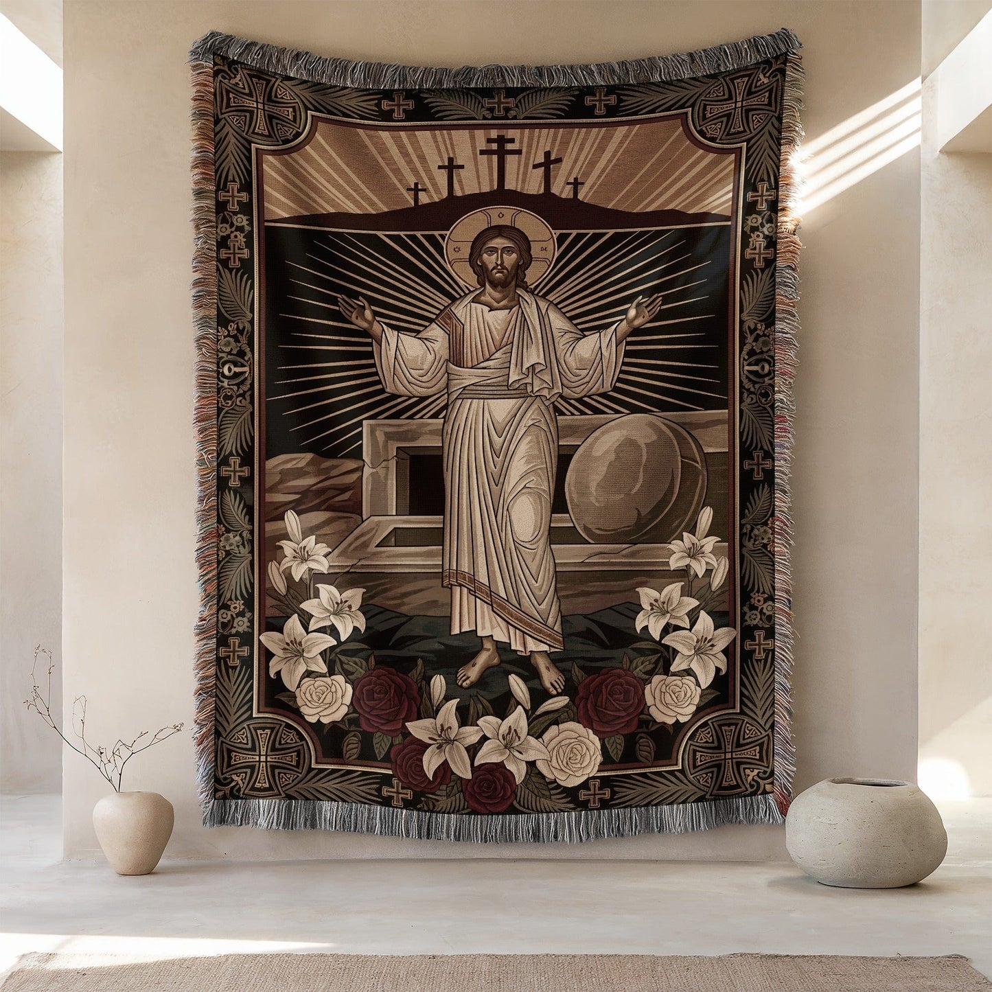 Religious Resurrection Themed Wall Hanging Blanket