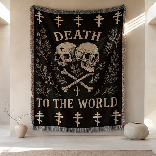 Death to the World Skull Woven Blanket Wall Art
