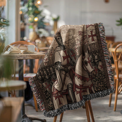 Medieval Knight Tapestry Throw Blanket with Fringe