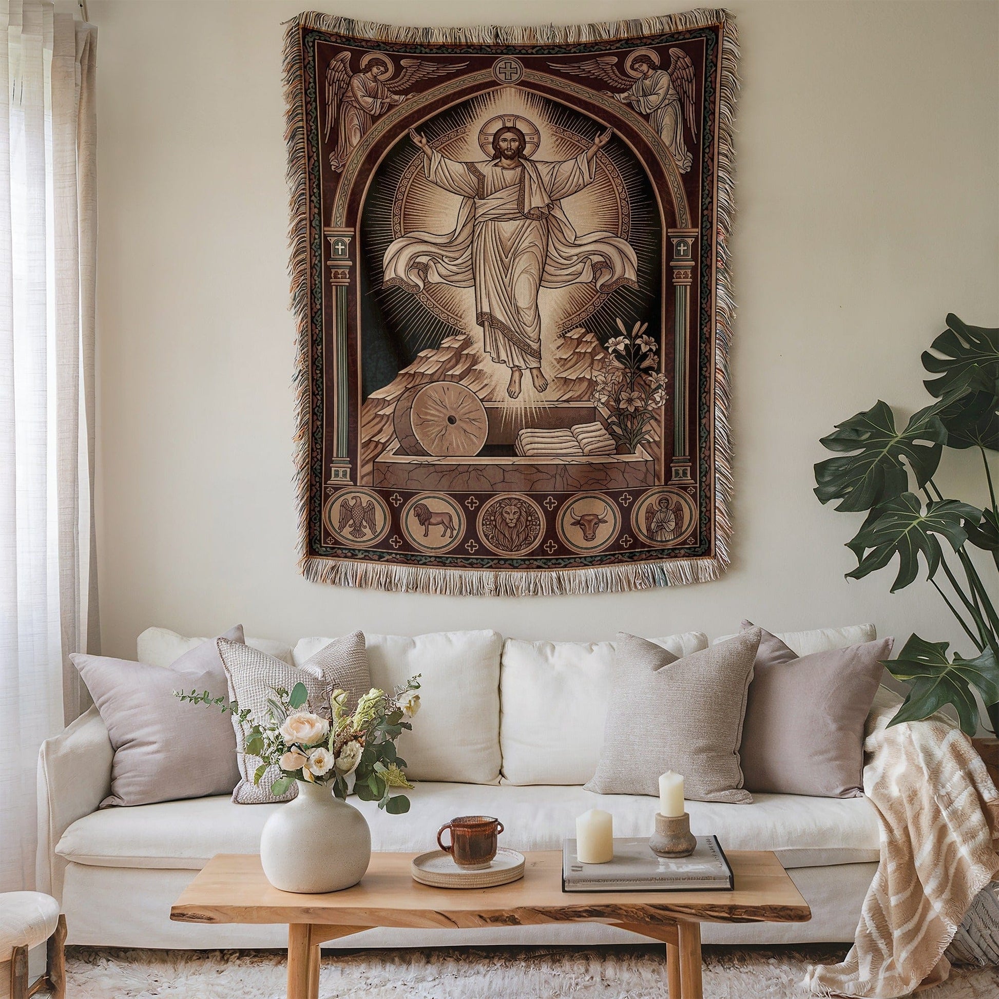Intricately Designed Religious Tapestry Wall Art for Home