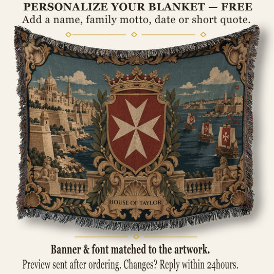 CalmNestStyle Valletta Harbor with Crowned Hospitaller Shield Woven Blanket jacquard woven blanket