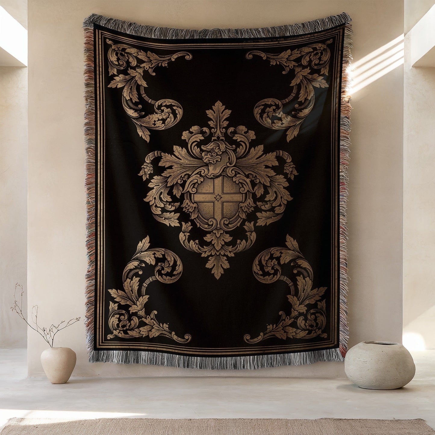 Elegant Tapestry with Ornate Crest Design Wall Hanging