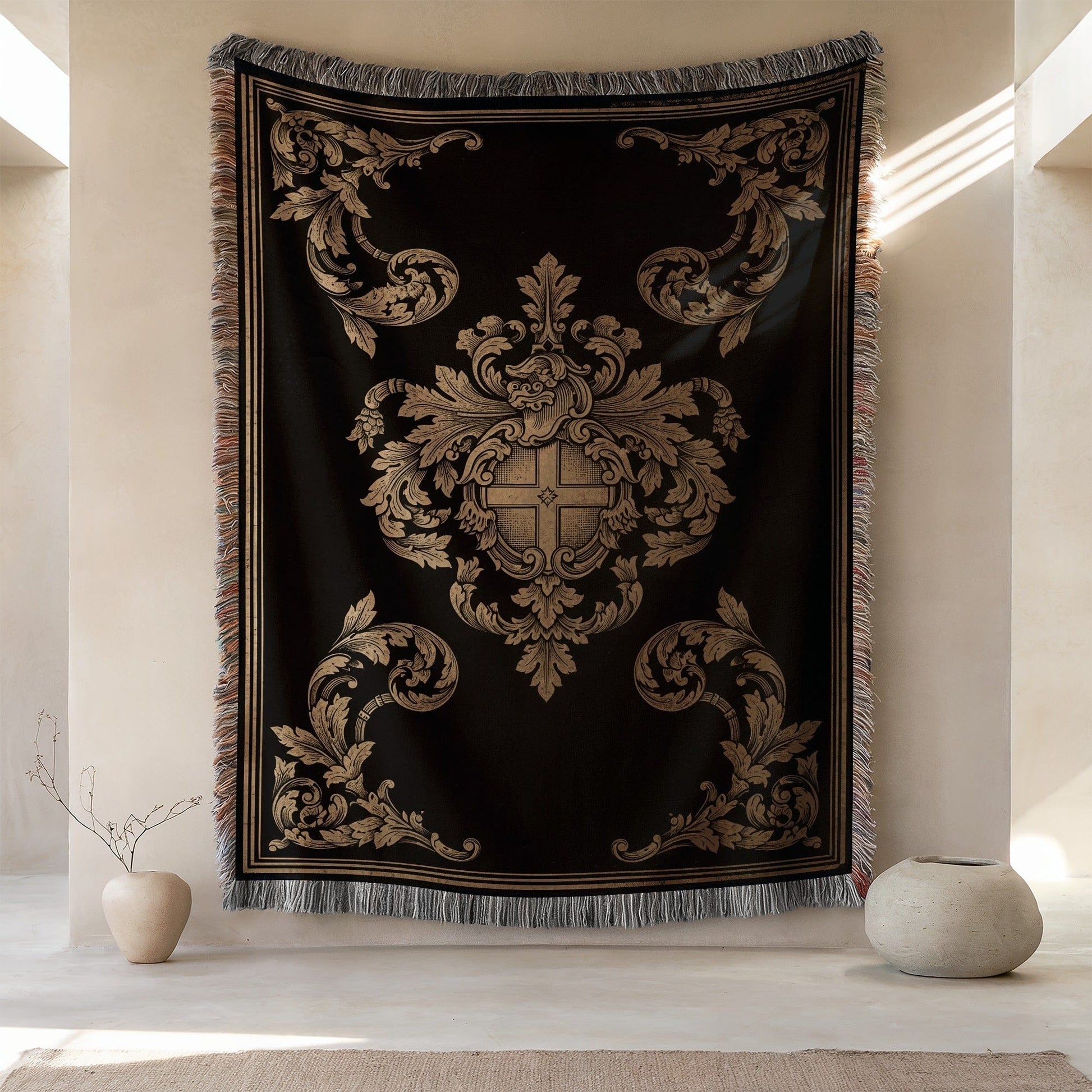 Elegant Tapestry with Ornate Crest Design Wall Hanging