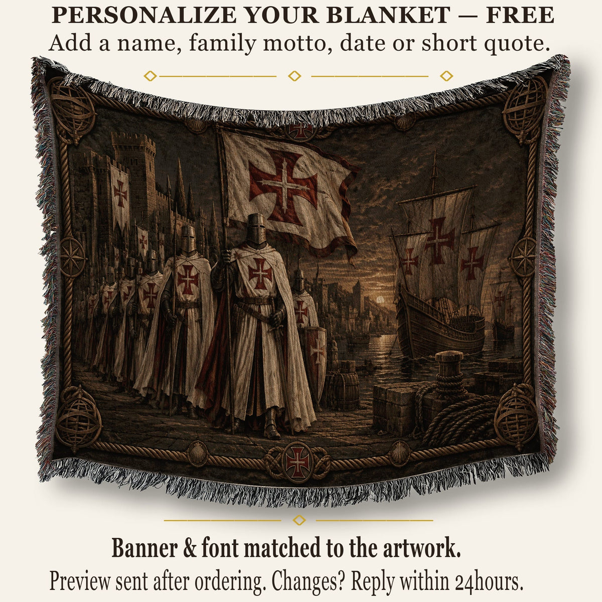 MyDesigns Order of Christ – The Caravel at the Quay jacquard woven blanket