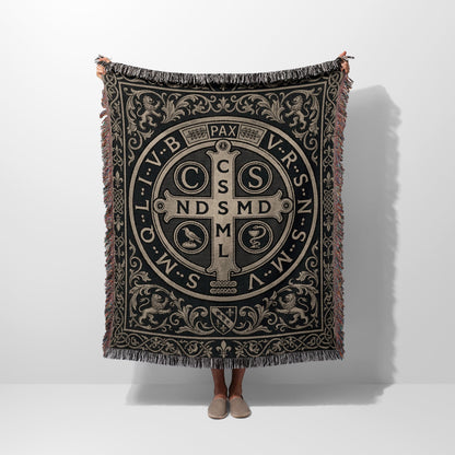 CalmNestStyle Regal Saint Benedict Medal Heritage Woven Blanket jacquard woven blanket