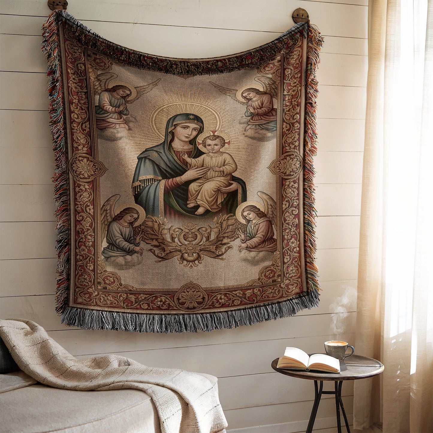 Religious Tapestry Wall Hanging with Angels