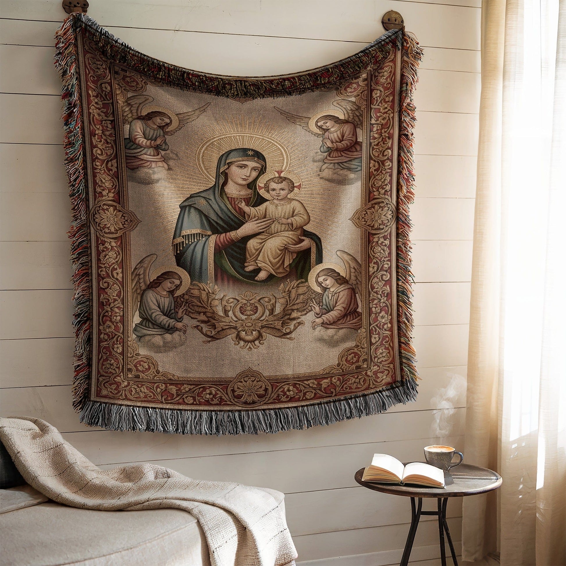 Religious Tapestry Wall Hanging with Angels