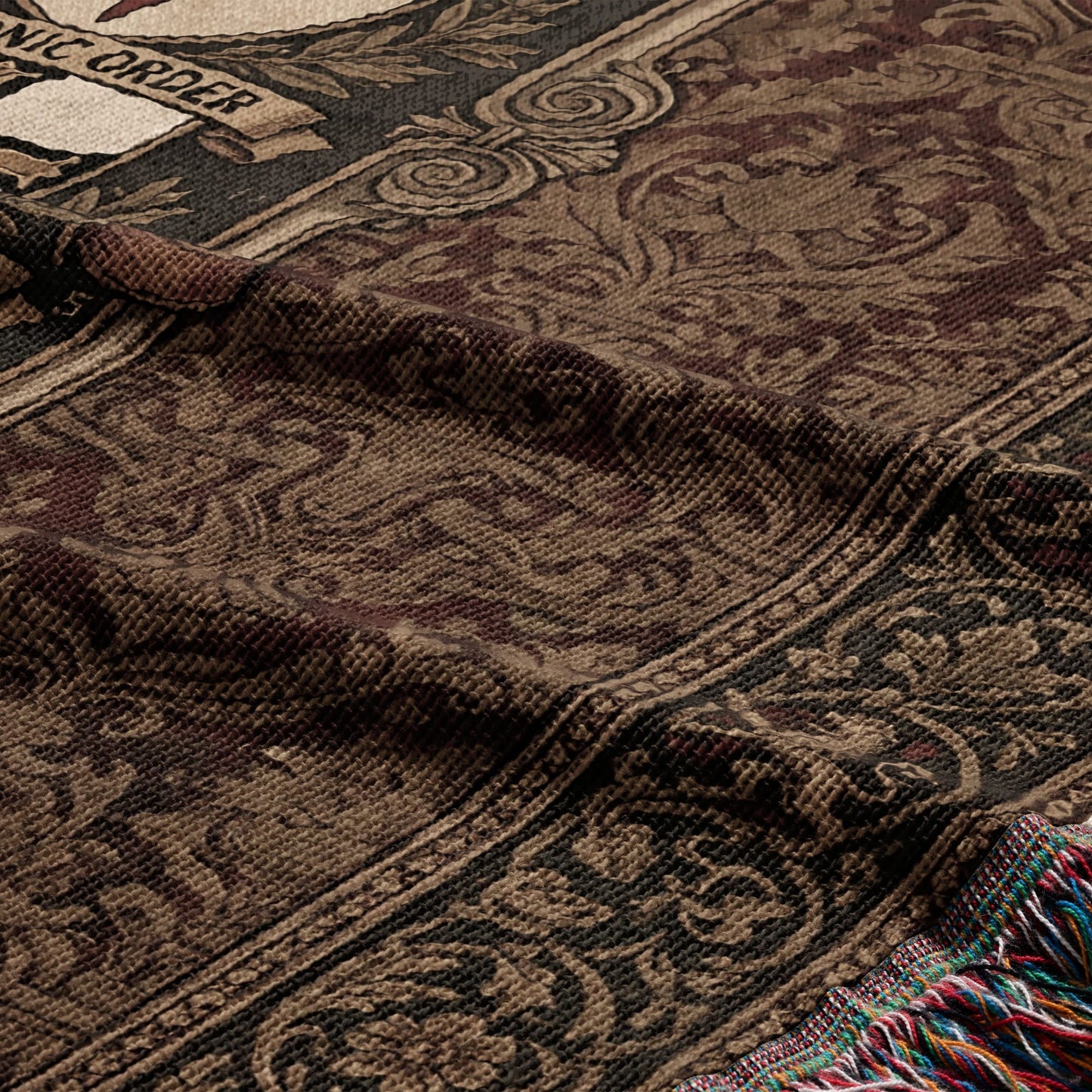 Brown tapestry with ornate patterns and fringe, reads "SONIC ORDER."
