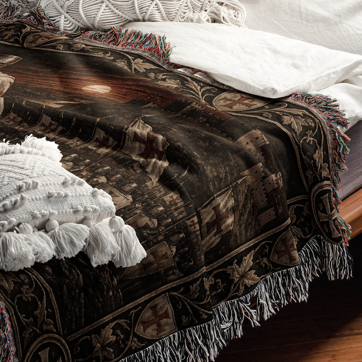MyDesigns Templar Knight and White Horse jacquard woven blanket