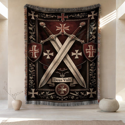 Deus Vult Medieval Crusader Tapestry Wall Hanging Decor