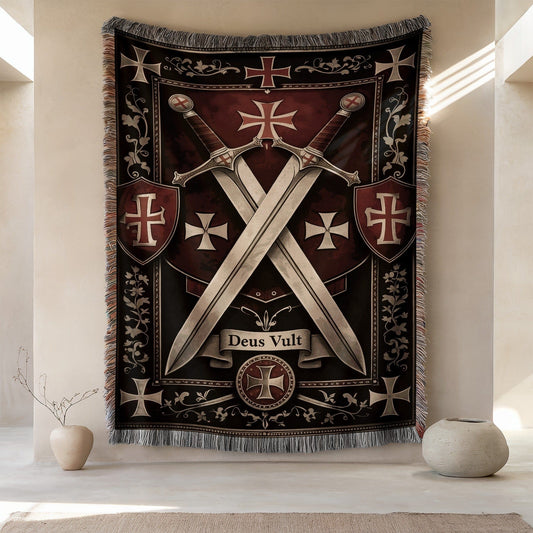 Deus Vult Medieval Crusader Tapestry Wall Hanging Decor