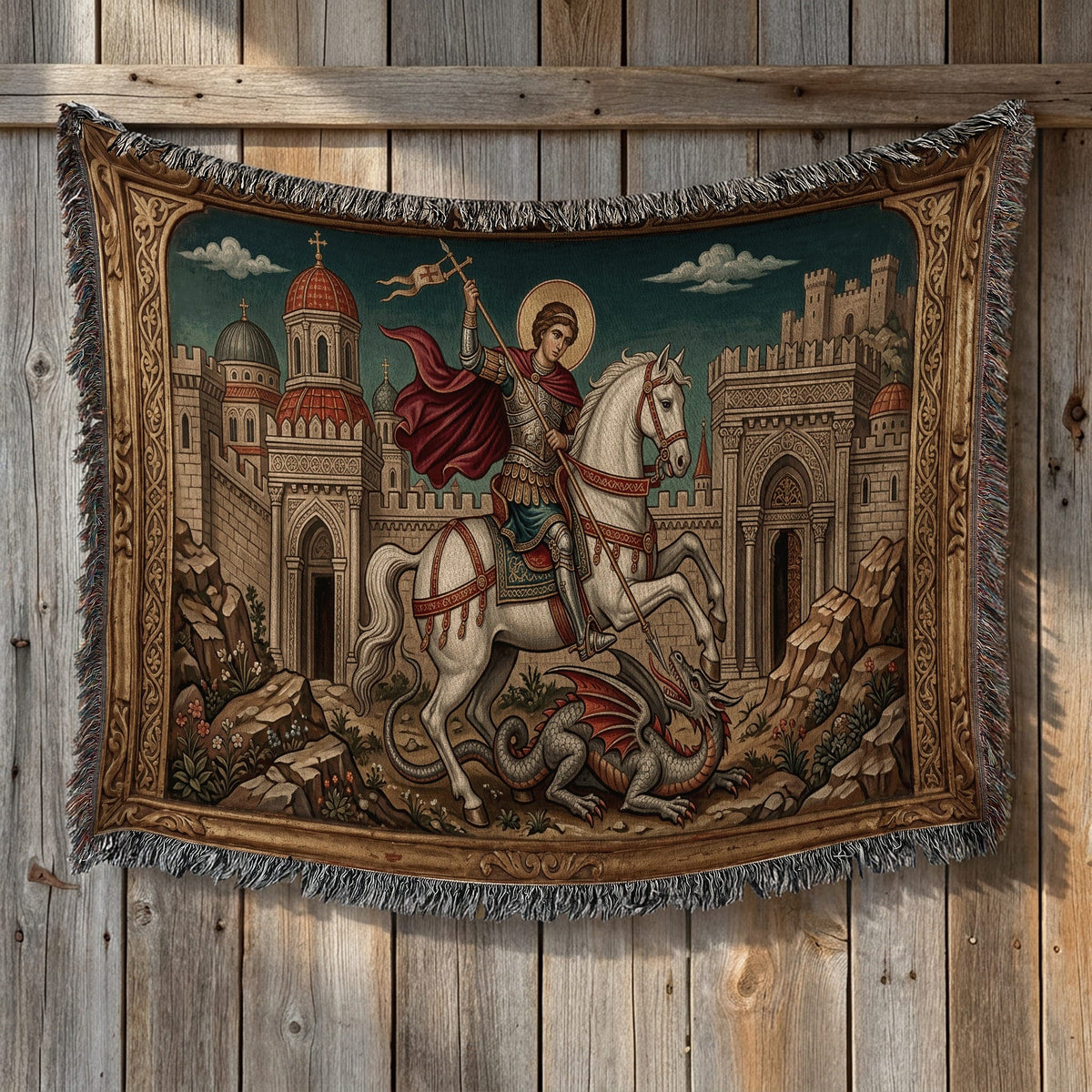 CalmNestStyle Saint George Gilded Icon jacquard woven blanket