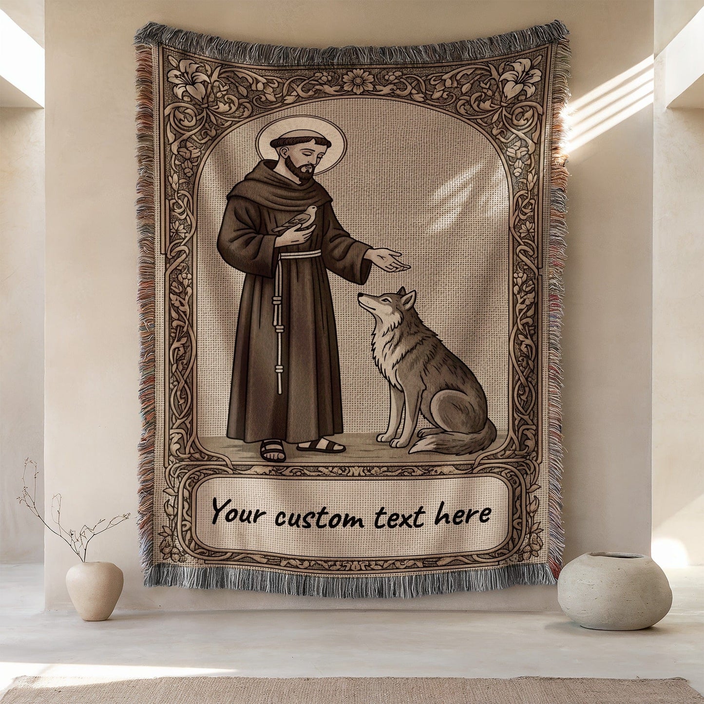 Your Custom Text Here St. Francis Wolf Blanket