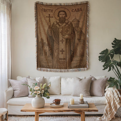 Saint Sava Religious Woven Tapestry Wall Decor