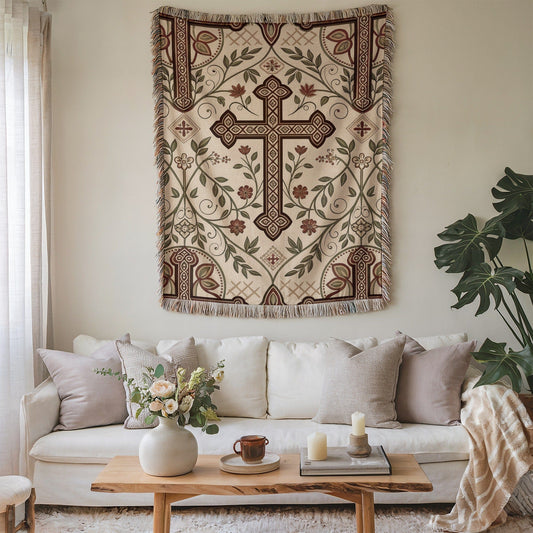 Tapestry with Ornate Cross Design for Home Decor