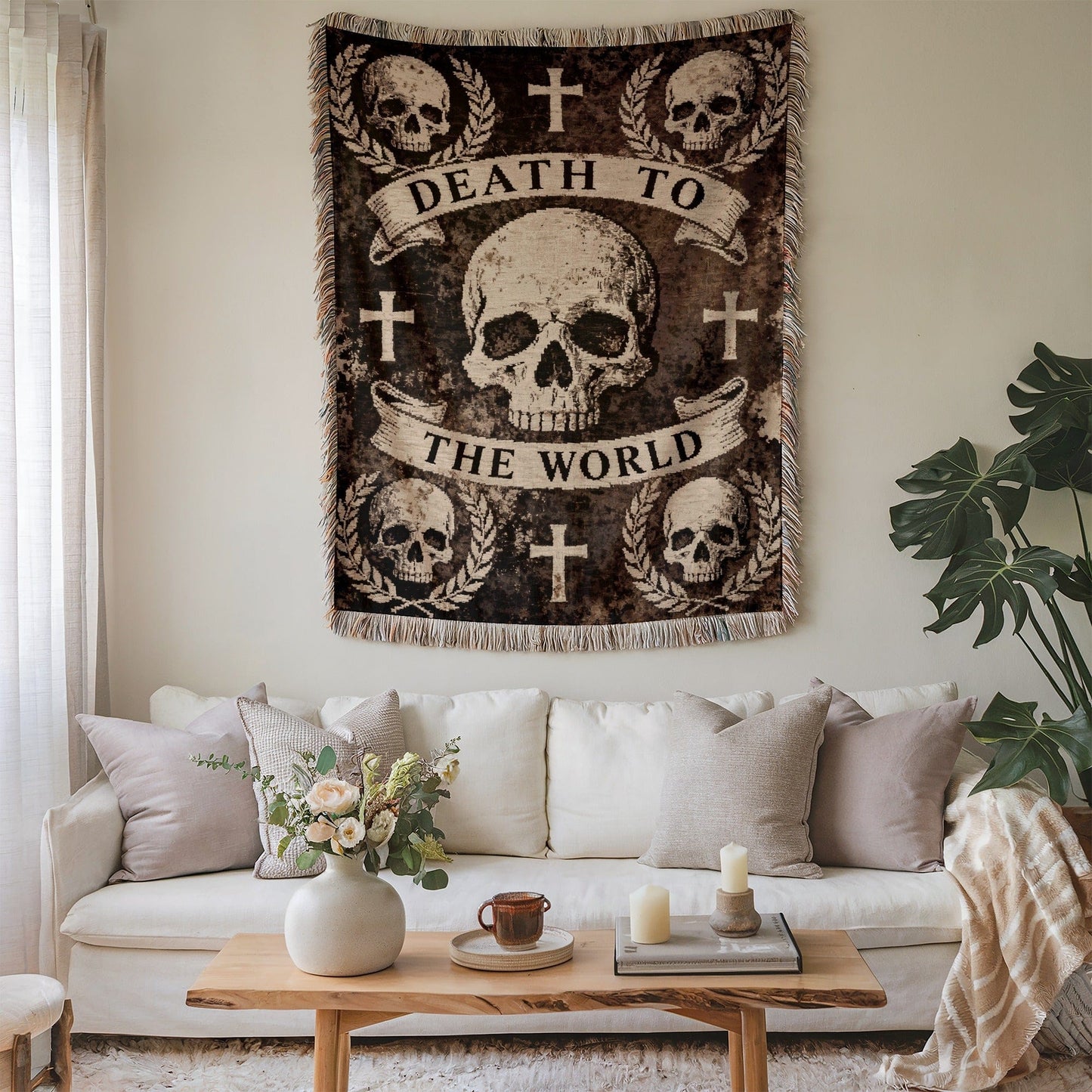 Death to the World Skull Art Wall Hanging Decor