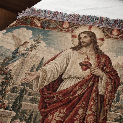 CalmNestStyle Sacred Heart of Jesus in the Heavenly Garden jacquard woven blanket