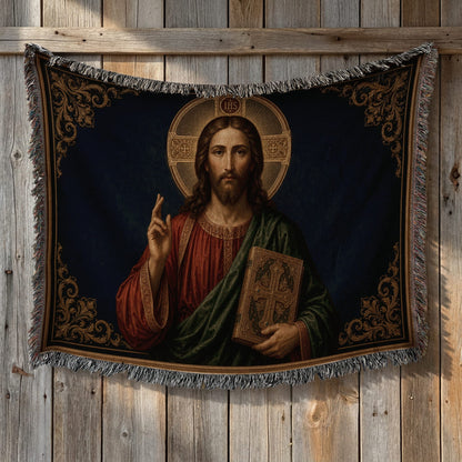 CalmNestStyle Christ Pantocrator jacquard woven blanket