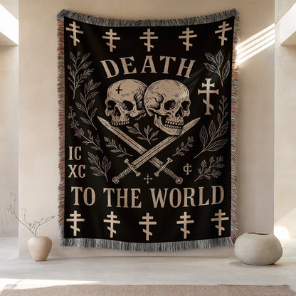 Death To The World Skull and Weapon Display Blanket