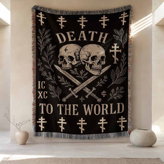 Death To The World Skull and Weapon Display Blanket