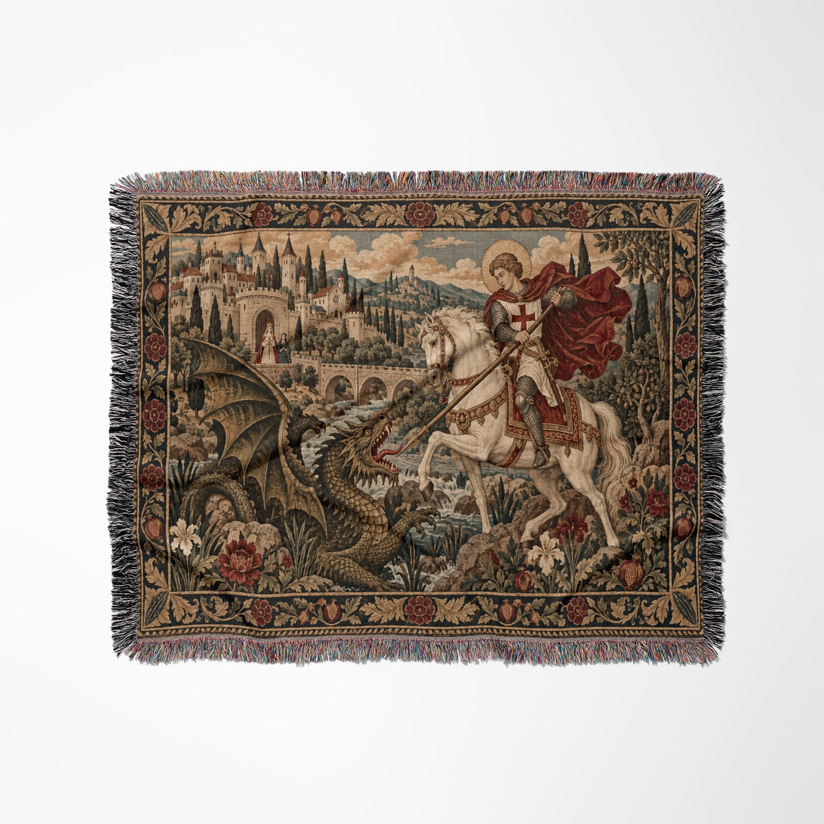 CalmNestStyle Saint George The White Horse jacquard woven blanket