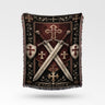 Two Swords with Crusader Cross on a Templar Background Templar Woven Blanket