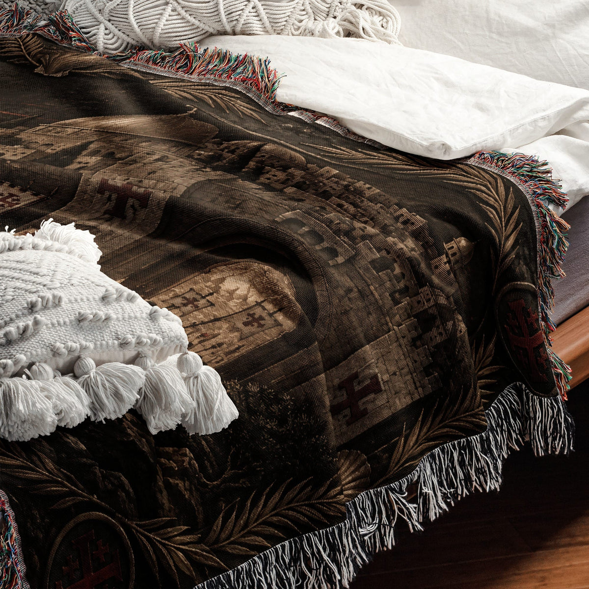 MyDesigns Jerusalem Cross Banners – The Torchlit Gate jacquard woven blanket