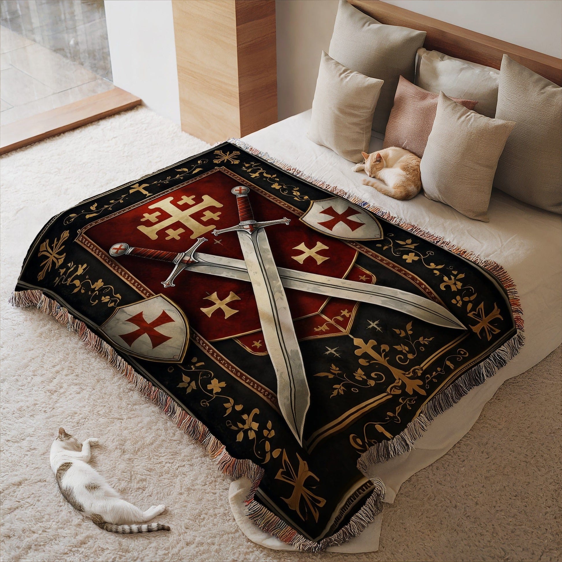 Medieval Knights Swords and Shields Design Blanket
