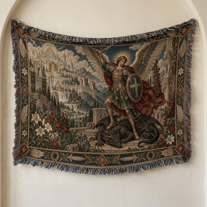 CalmNestStyle Saint Michael and the Dragon jacquard woven blanket