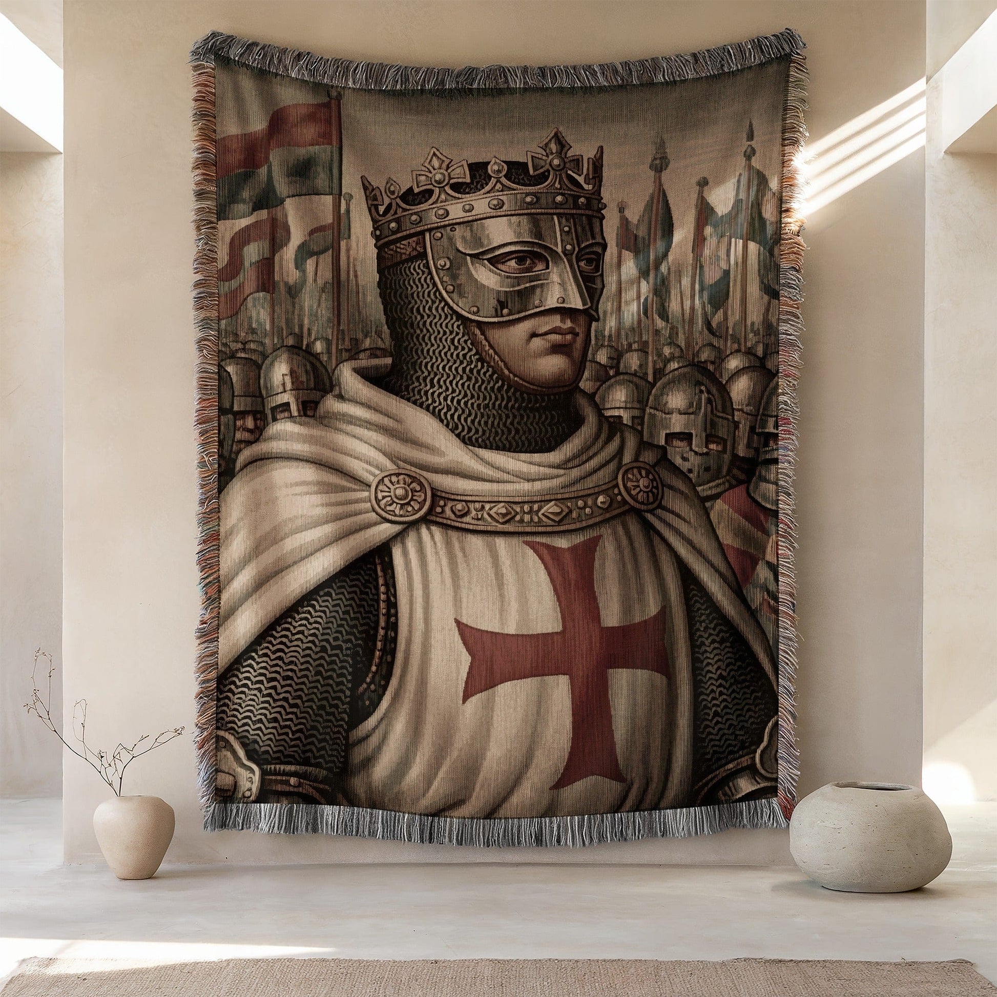 Medieval Knight with Crown and Cross Art Tapestry