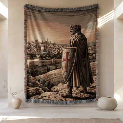 Medieval Knight Overlooking City Wall Tapestry Blanket