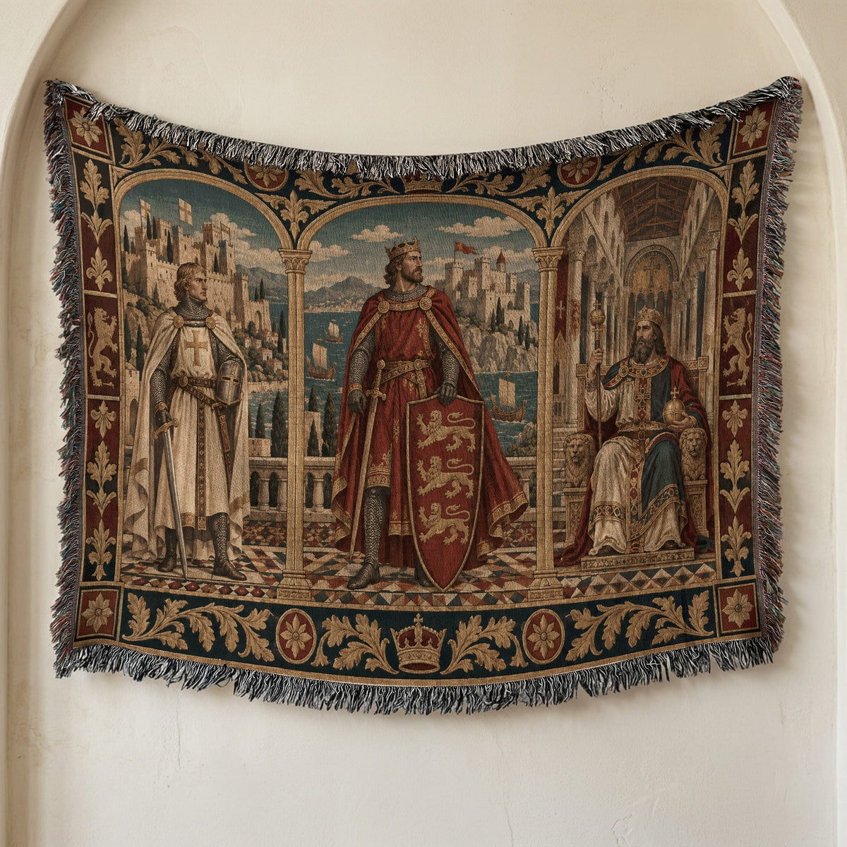 CalmNestStyle Kings of Christendom Triptych jacquard woven blanket