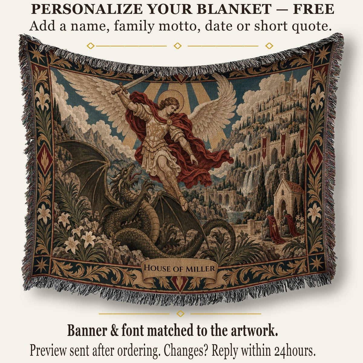 CalmNestStyle Saint Michael Defeats the Dragon jacquard woven blanket