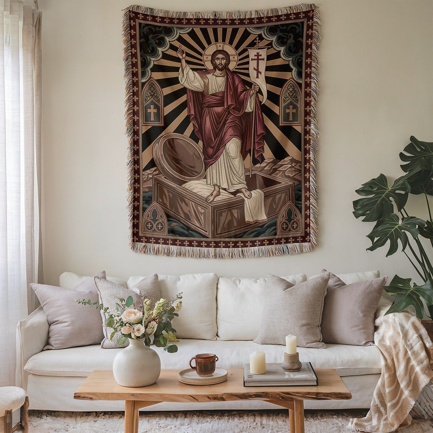 Christ Resurrection Tapestry Wall Hanging Decor