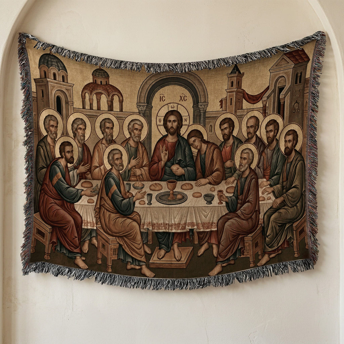 CalmNestStyle Holy City Last Supper Horizontal Tapestry - Byzantine Icon jacquard woven blanket
