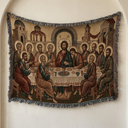 CalmNestStyle Holy City Last Supper Horizontal Tapestry - Byzantine Icon jacquard woven blanket