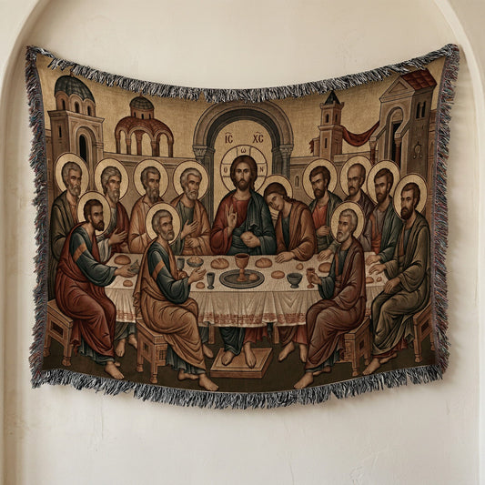 CalmNestStyle Holy City Last Supper Horizontal Tapestry - Byzantine Icon jacquard woven blanket