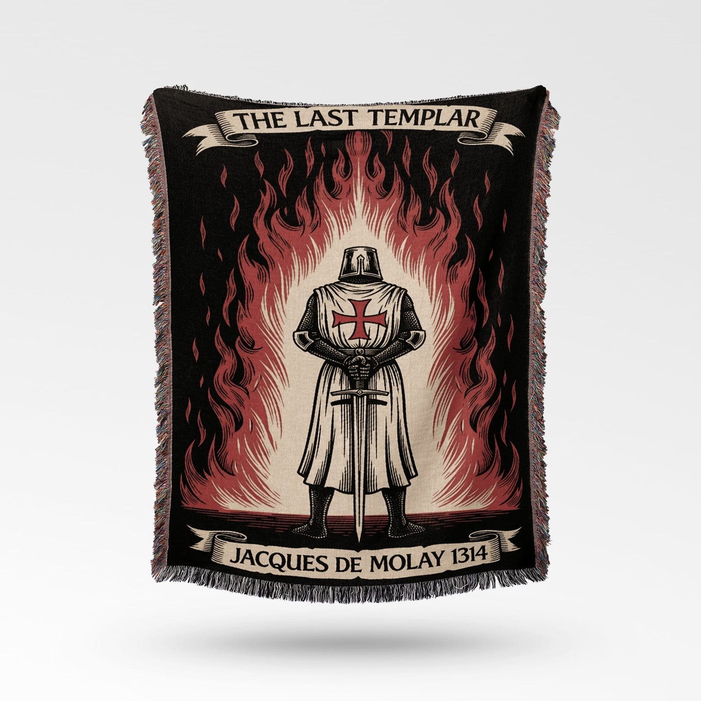 The Last Templar Jacques de Molay 1314 blanket with knight and flames.