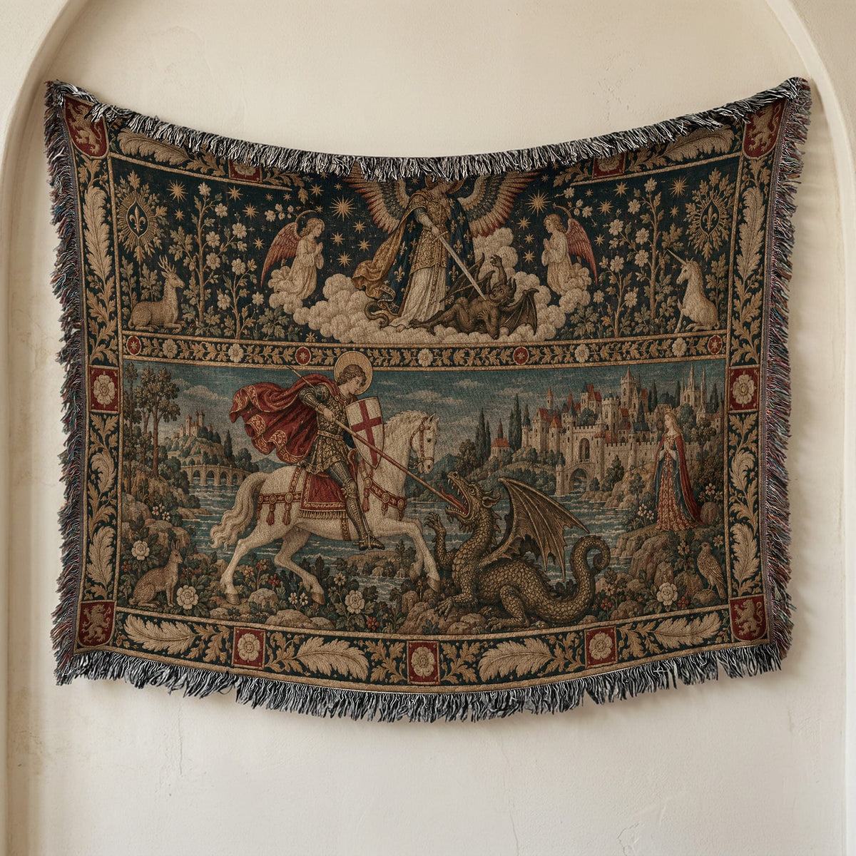 CalmNestStyle Saint George and Saint Michael jacquard woven blanket