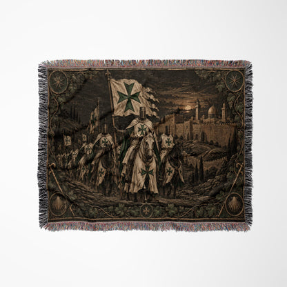 MyDesigns Saint Lazarus Host – Green Maltese Crosses at Dusk jacquard woven blanket