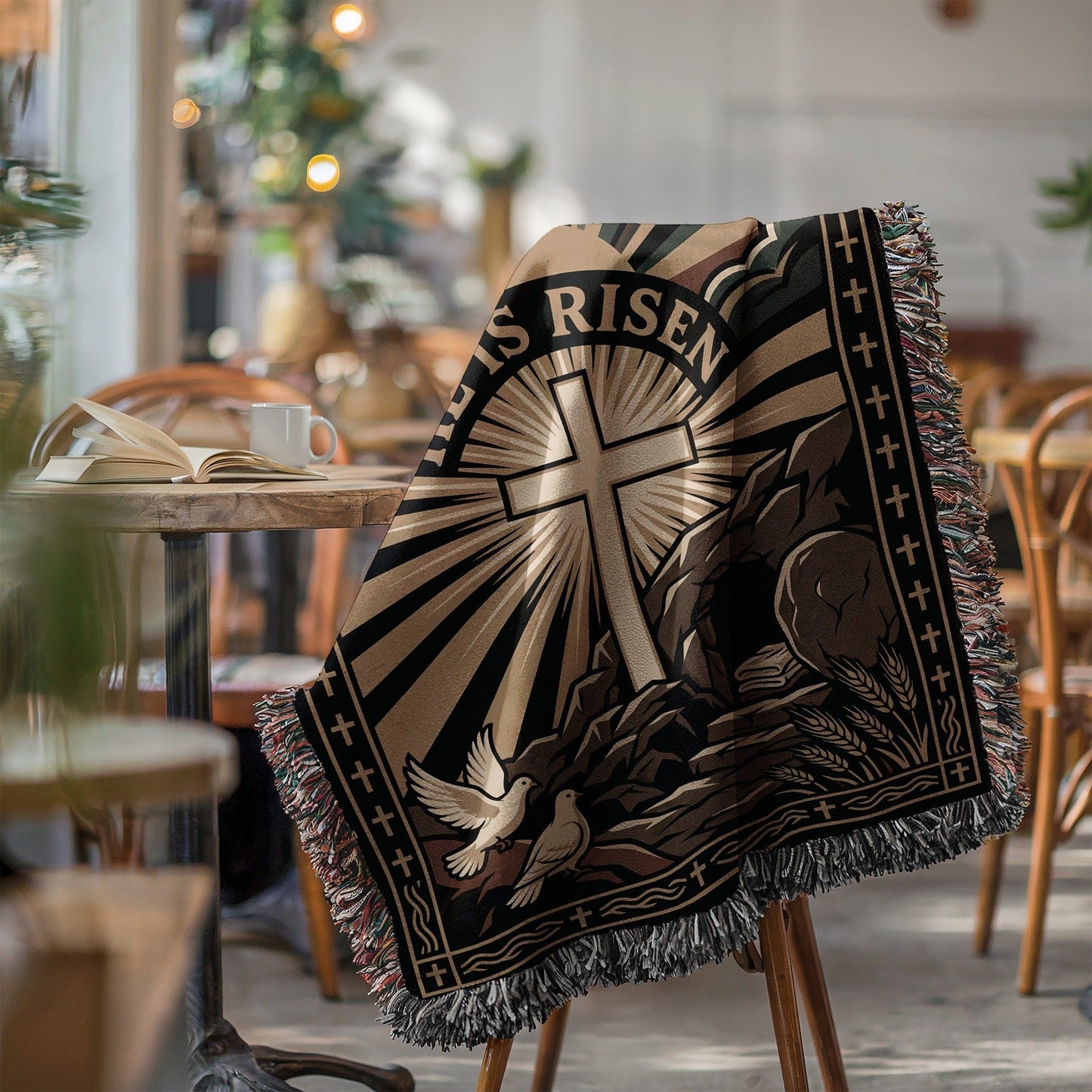 He Is Risen Cross Design Religious Blanket product