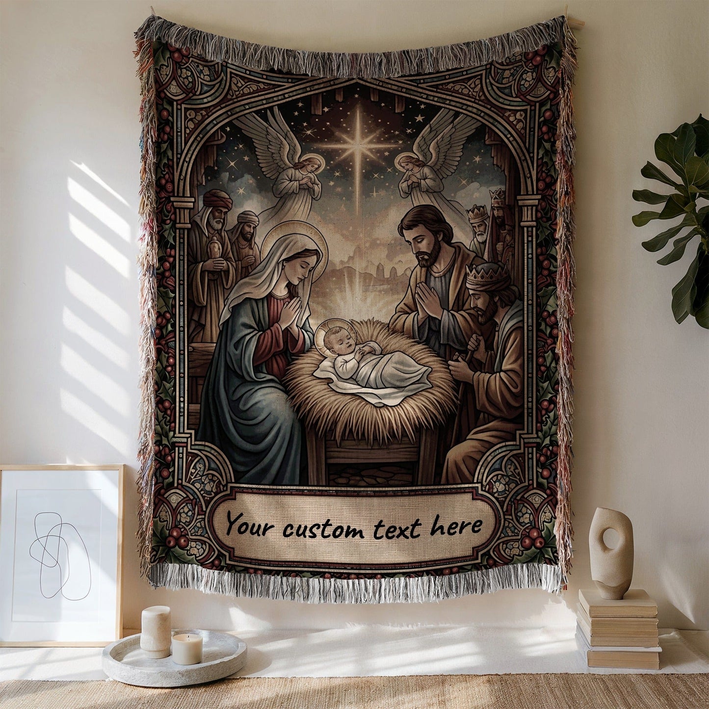 Customizable Nativity Scene Tapestry Wall Hanging Decor