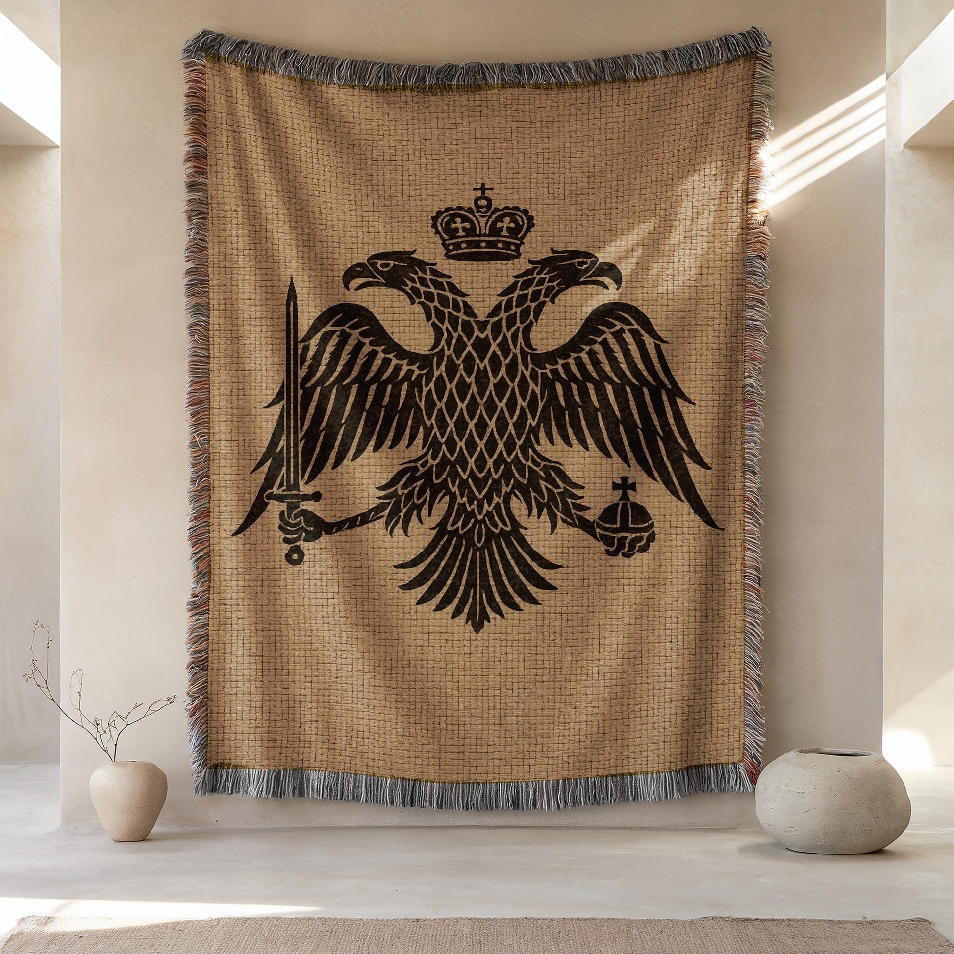 Elegant Woven Tapestry with Double Headed Eagle Design