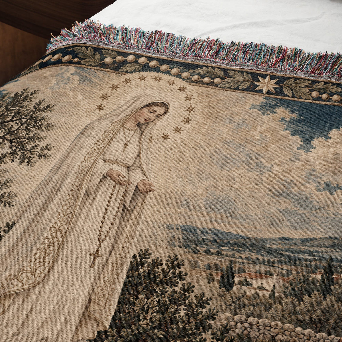 CalmNestStyle Our Lady of Fatima jacquard woven blanket