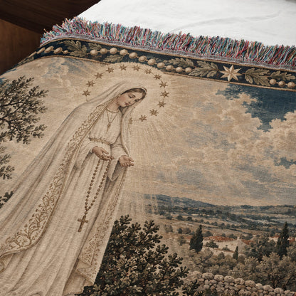 CalmNestStyle Our Lady of Fatima jacquard woven blanket