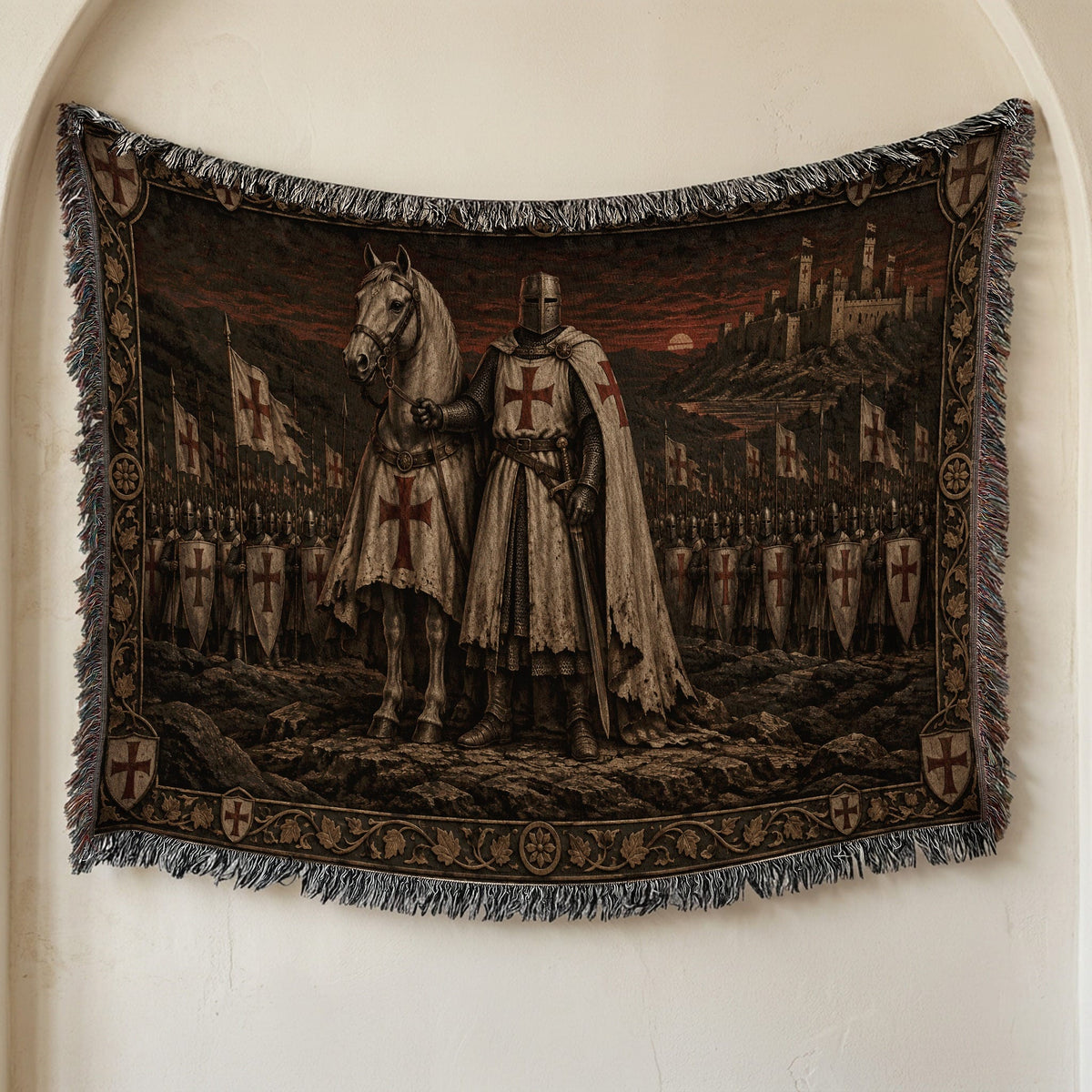 MyDesigns Templar and Warhorse at Dusk jacquard woven blanket
