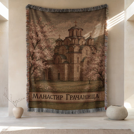 Beautiful Tapestry Featuring Serene Monastery Scene