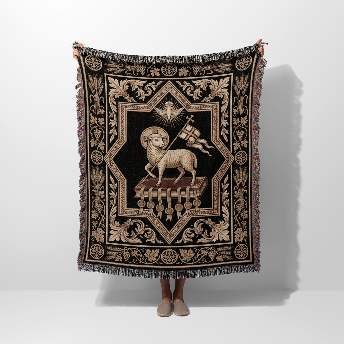 CalmNestStyle Agnus Dei Ornate Woven Blanket jacquard woven blanket