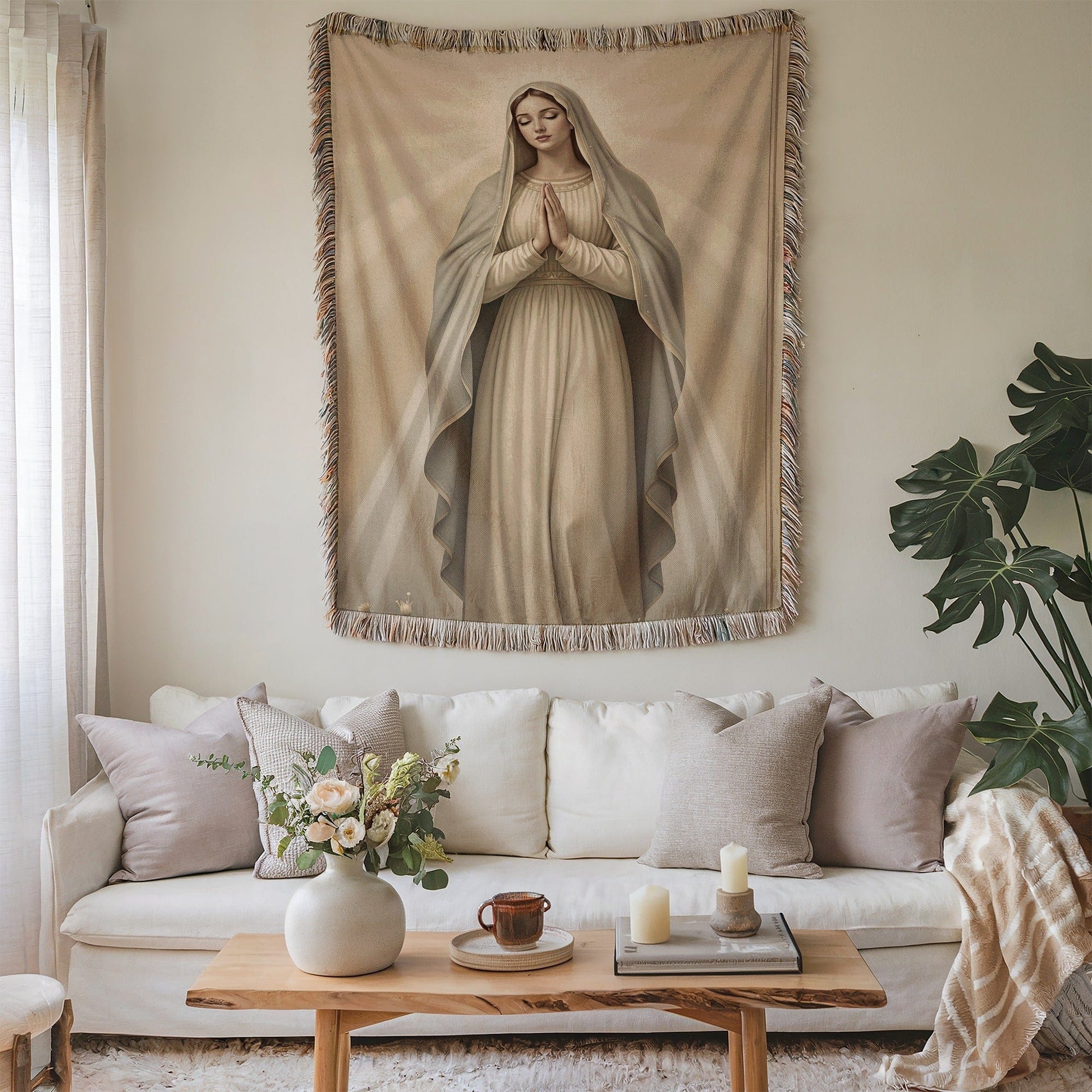 Elegant Virgin Mary Religious Wall Tapestry Decor